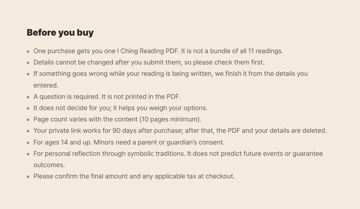 Hamzzi · I Ching Reading PDF — Calculation limits and entertainment notice