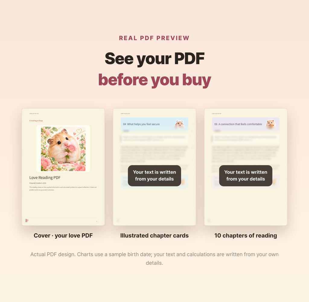 Hamzzi · Love Reading PDF — Blurred sample PDF page layouts
