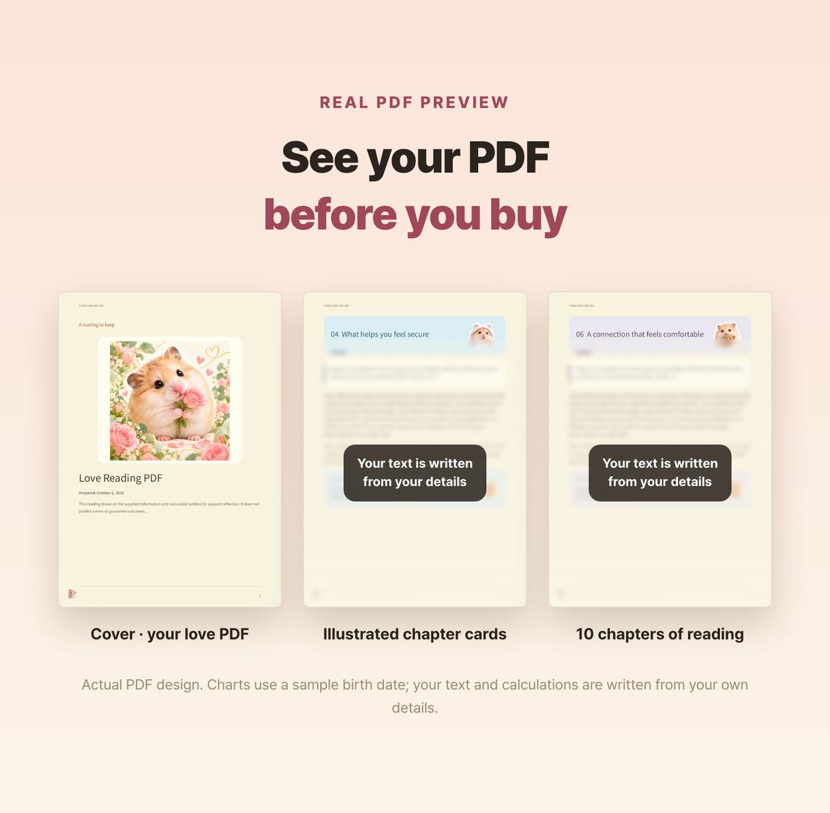 Hamzzi · Love Reading PDF — Blurred sample PDF page layouts