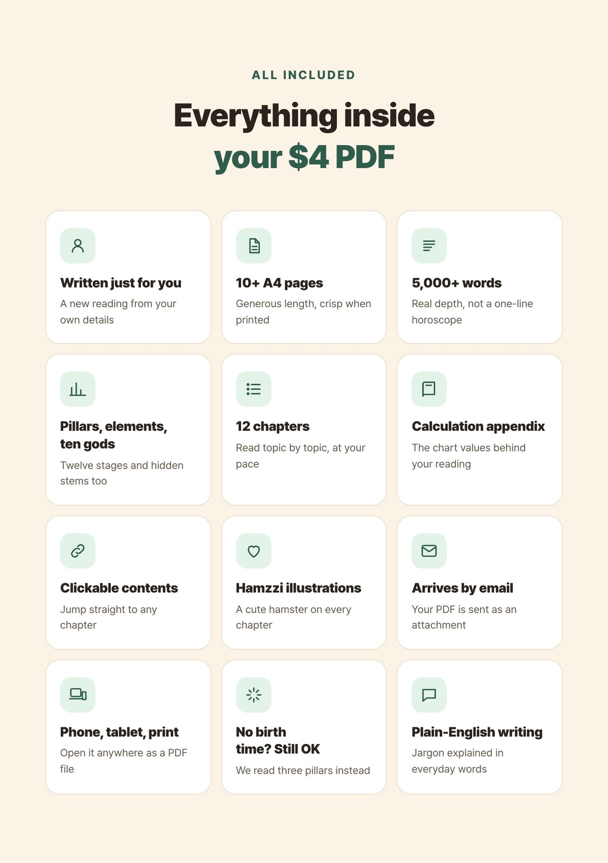 Hamzzi · Saju Chart Report PDF — What the PDF includes
