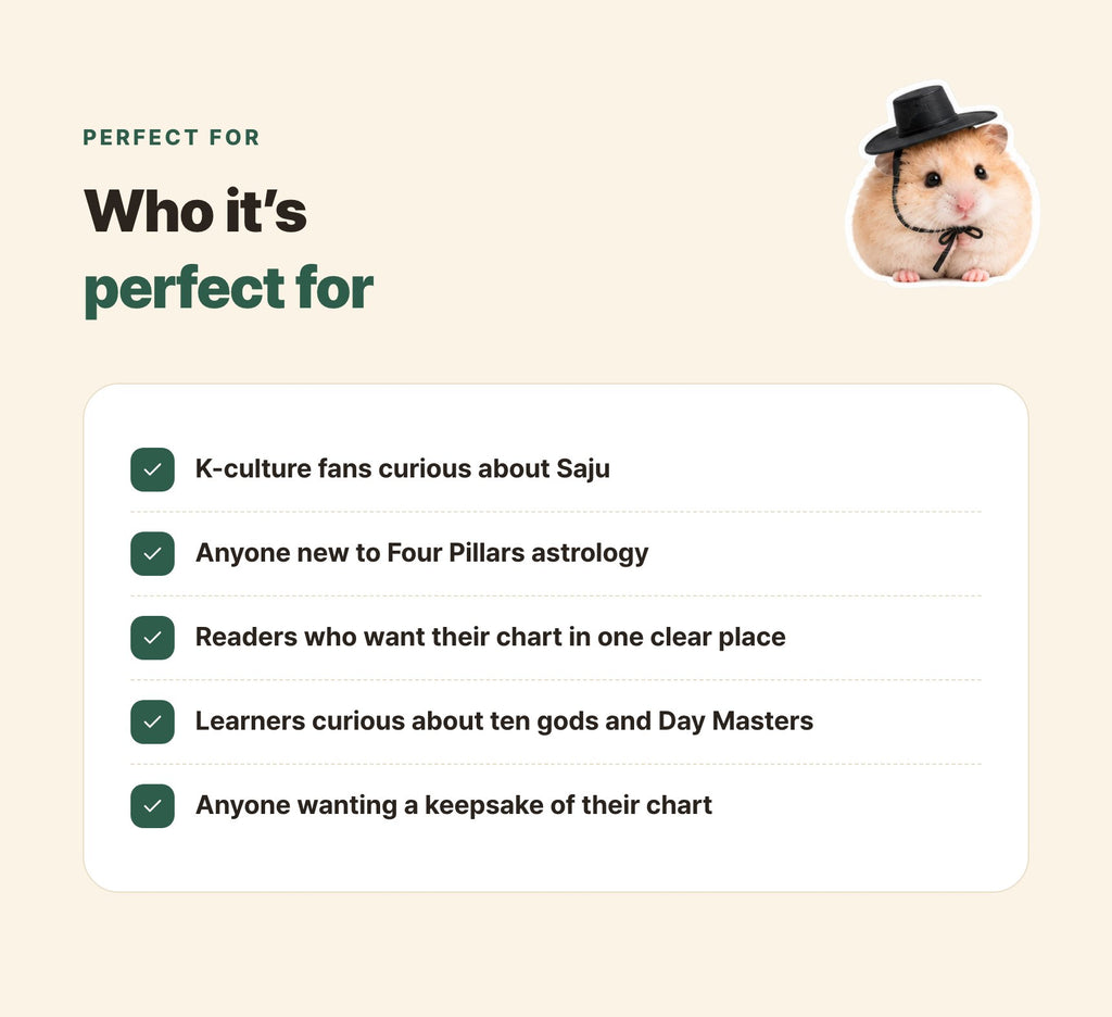Hamzzi · Saju Chart Report PDF — Suggested readers