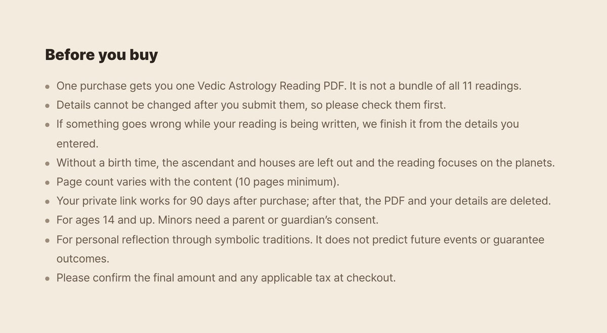 Hamzzi · Vedic Astrology Reading PDF — Calculation limits and entertainment notice