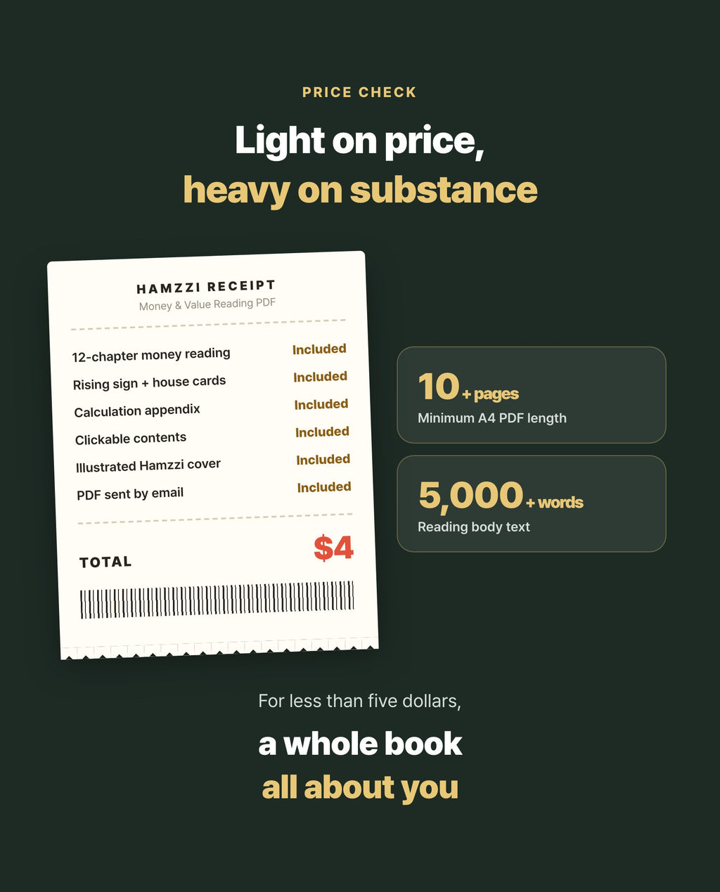 Hamzzi · Money & Value Reading PDF — USD 4 price and reading length