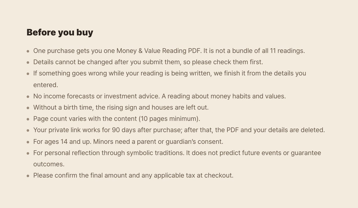 Hamzzi · Money & Value Reading PDF — Calculation limits and entertainment notice